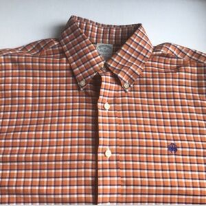 Brooks Brothers burnt orange checkered supima cotton shirt Sz M Mint , logo